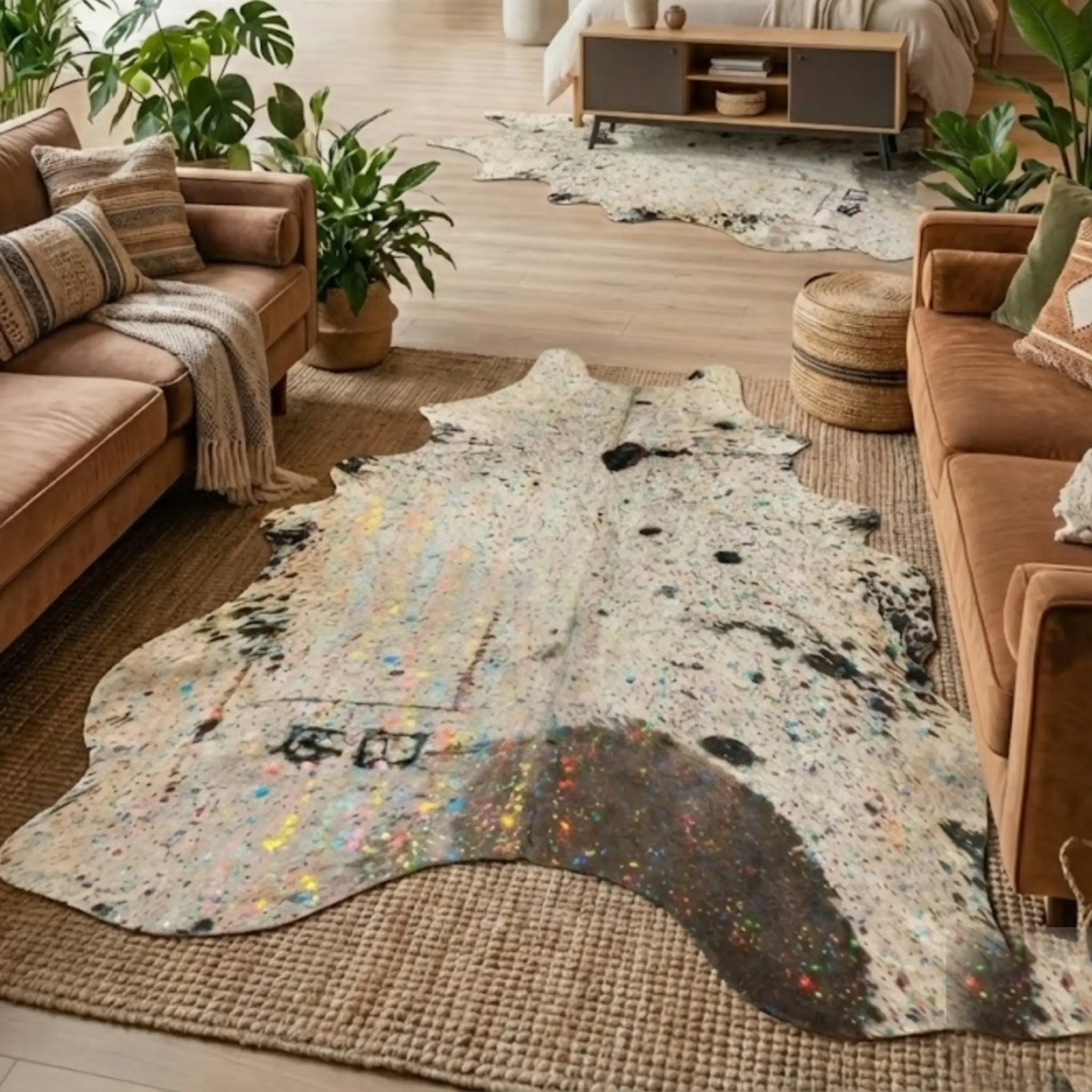 Grey cowhide rug styling