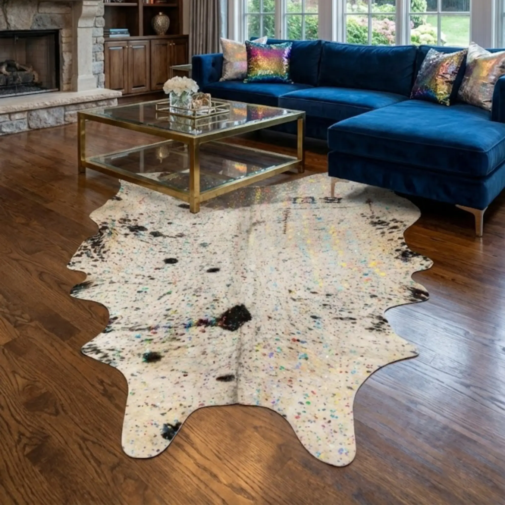 Grey cowhide rug styling