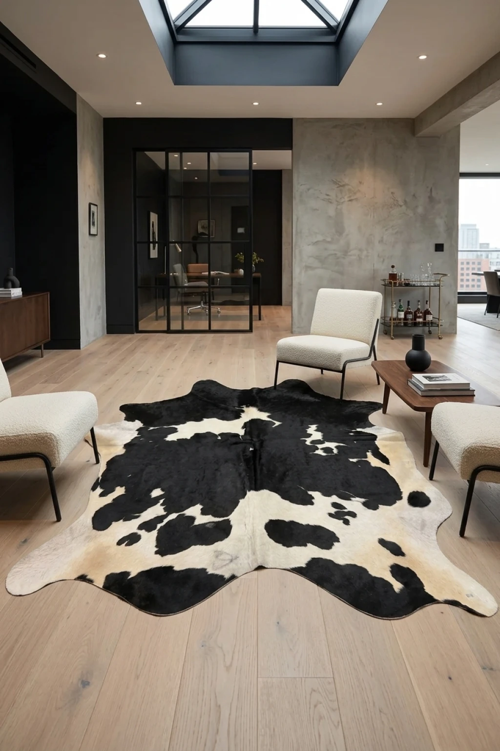 Audrey Black and white Cowhide Rug 7'9" L X 6' W