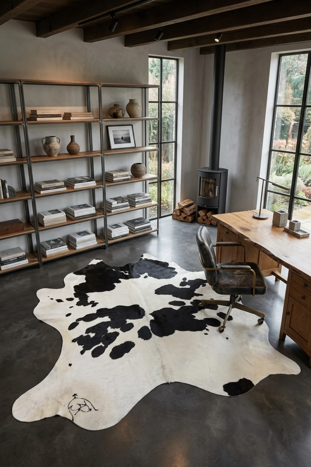 Audrey Black and white Cowhide Rug 8'5" L X 6'8" W