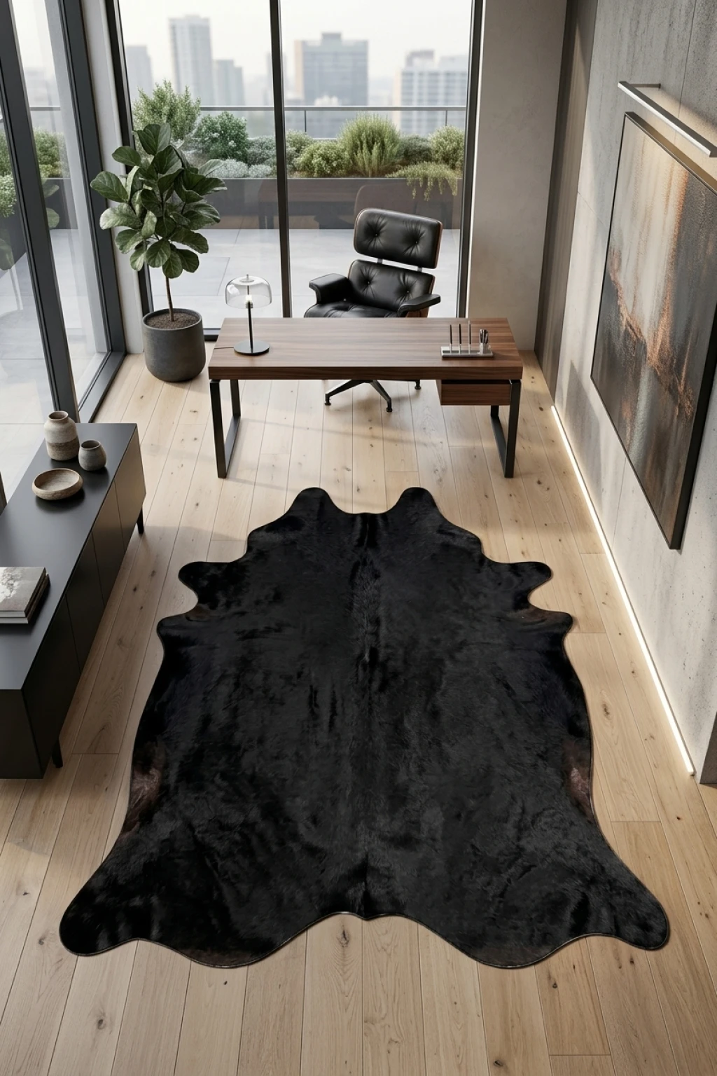 Ava Black Cowhide Rug 6'6" L X 5'7" W