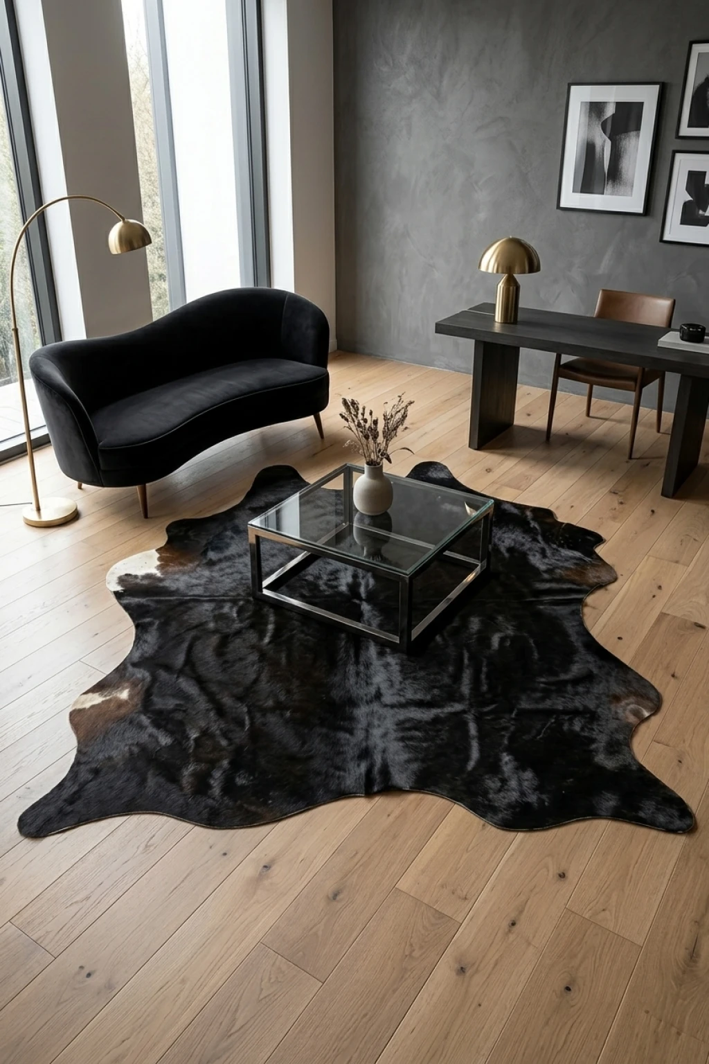 Ava Black Cowhide Rug 7' L X 5'4" W