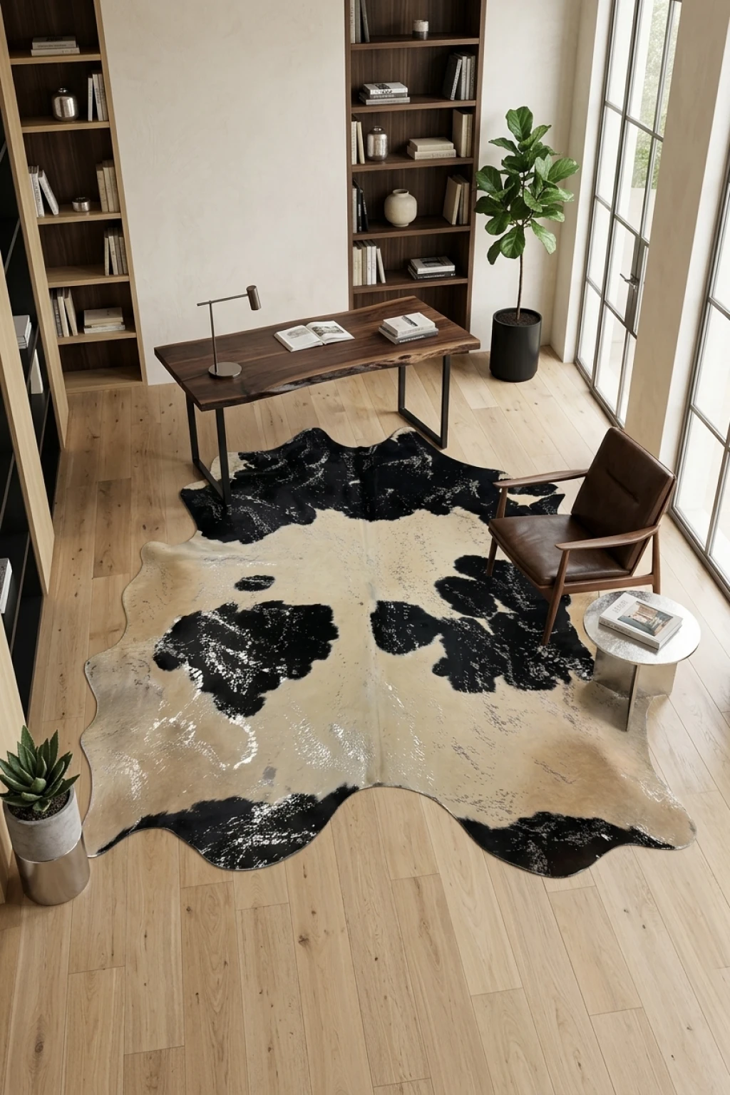 Luma Metallic Silver Cowhide Rug 8'1" L X 6'6" W