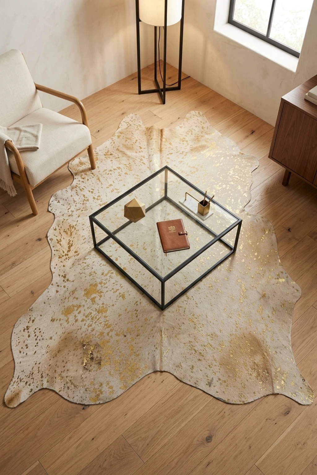 Luma Metallic Gold Cowhide Rug 8'1" L X 6'7" W